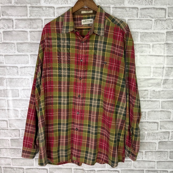 Orvis Colorful Grandpa Plaid Long Sleeve Button Up Shirt Mens XL All Cotton - Picture 1 of 6